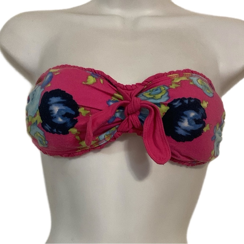 HOLLISTER WOMEN'S FLORAL PULL ON STRAPLESS  BRA Pink Bikini Top